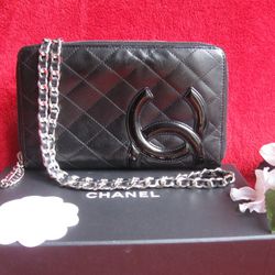 Chanel Black Lambskin Leather Large Cambon Bag Wallet