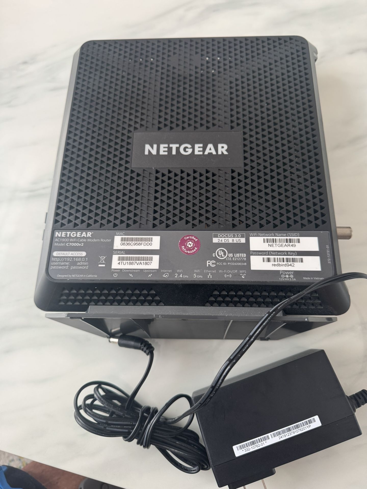 NETGEAR AC1900 WiFi Cable Modem Router - Model C7000v2 - Excellent Condition