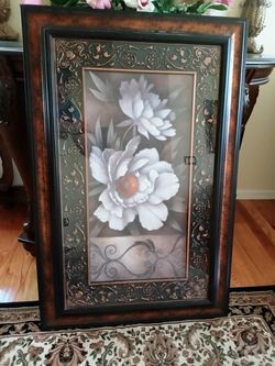Beautiful Large Flowers Painting Print W Frame 23" X 35"