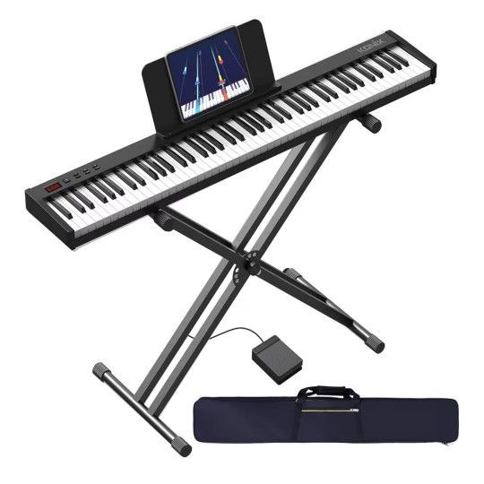 KONIX 88 Key Semi Weighted Keyboard Piano, Full Size Digital Piano with Double X Stand, Portable Keyboard Piano for Beginner Include Sustain Pedal, Po