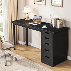 Computer Desk with 5 Drawers, 47 inches Rustic Brown Home Office Desk with Storage, Modern Simple Laptop Desk Study Writing Table for Small Spaces (1,