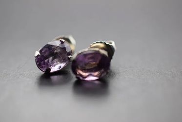 Vintage Amethyst Stud Pierced Earrings 925