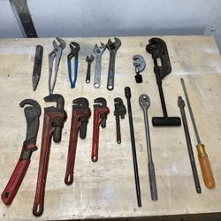 Tools: Set Of Wrenches, Channel Locks, Pipe Cutters, And Misc.