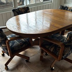Solid Oak Kitchen table & Chairs custom Nautical Upholstery