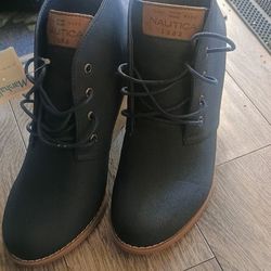 New Nautica Black Waterline Wedge Lace Up Booties