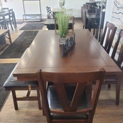 New Solid 6 Piece Dining Set with Chairs and Bench Seating 