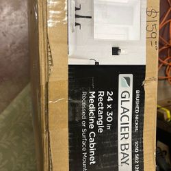 Glacier Bay 24 in. W x 30 in. H Rectangular Brushed Nickel Medicine Cabinet with Mirror