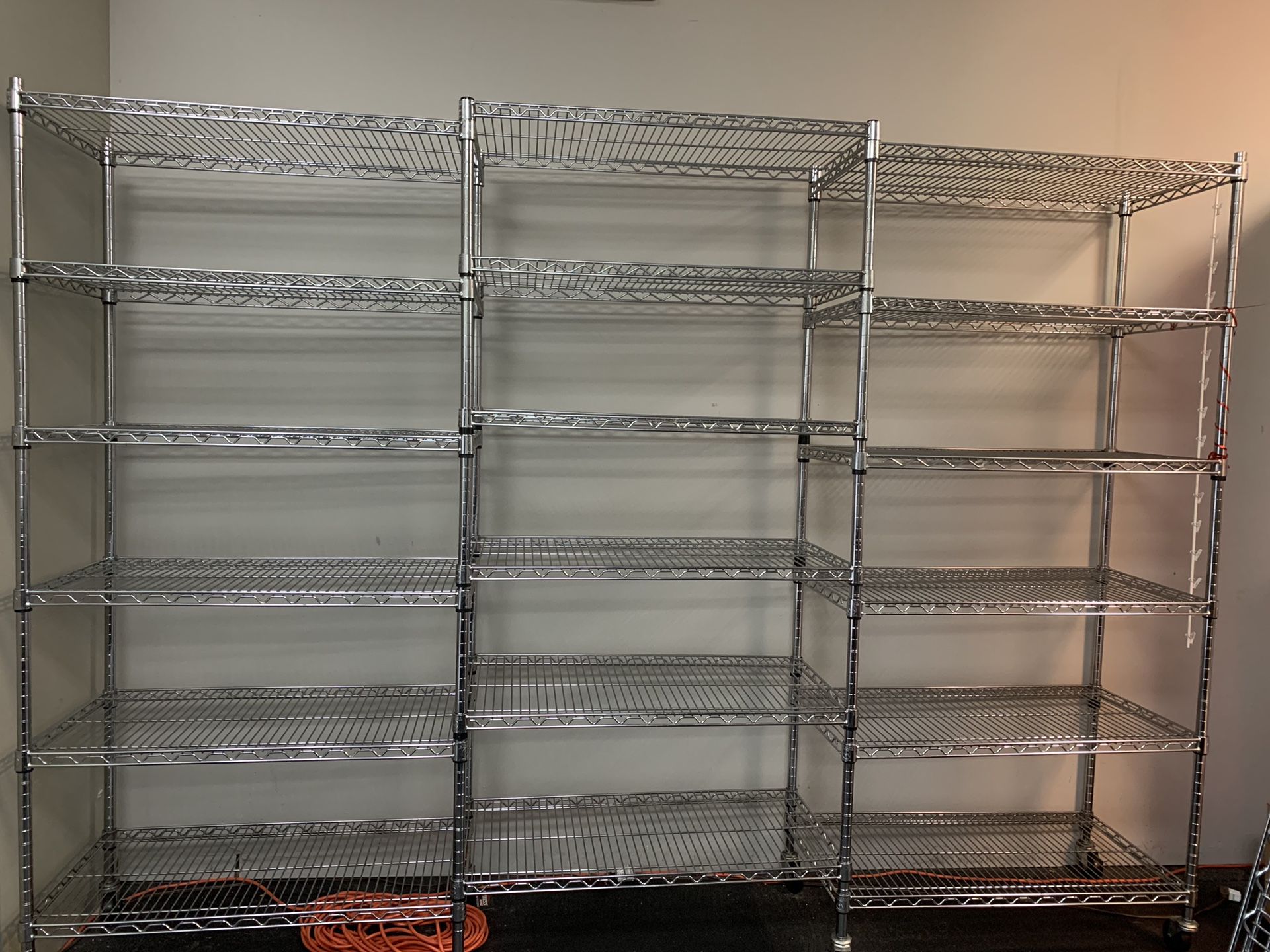 3 Metal Racks connected/ 6 Shelves each Storage