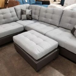 Brand New Gray Sectional Sofa With Ottoman