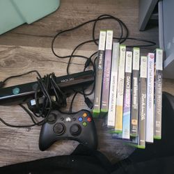 Xbox 360 games, controller, and Kinect