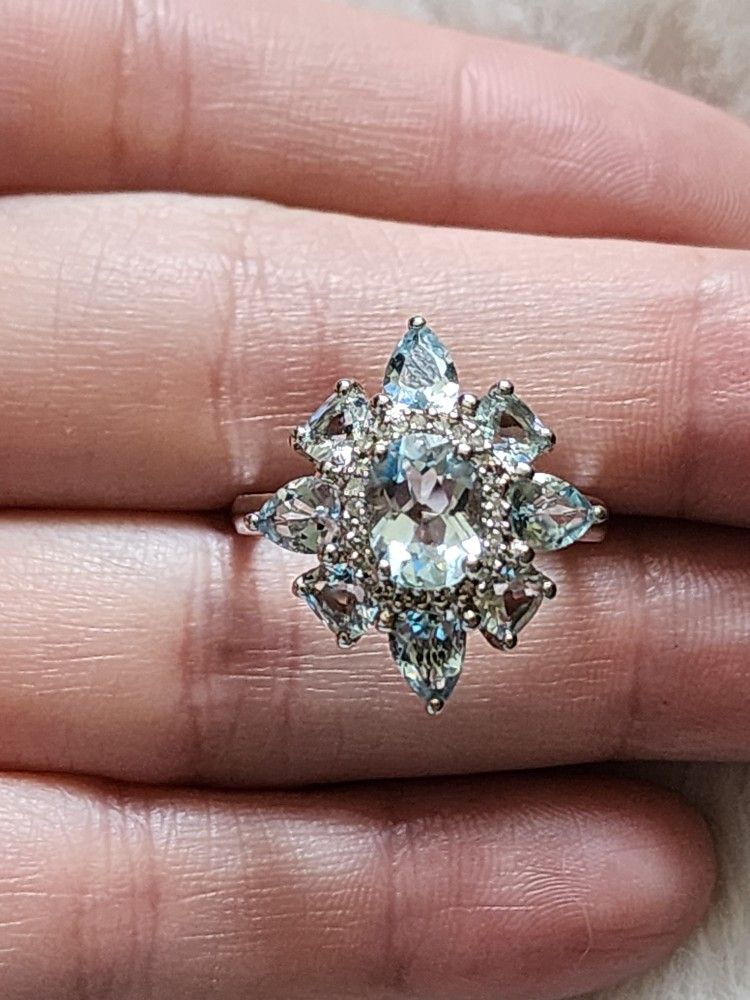 .925 Silver Aquamarine Gem Ring