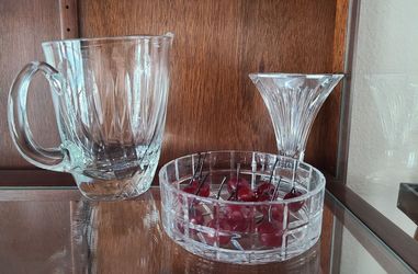 Crystal Servers - Vase, Water Pitcher, Candy Bowls - All Seven Pieces