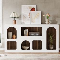 J0290 59" Console Table, Wooden Sofa Table Storage Organizer Entrance Table