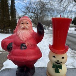 8.5” Gurley Snowman & 9” Santa Candles (PAIR)-Vintage Christmas