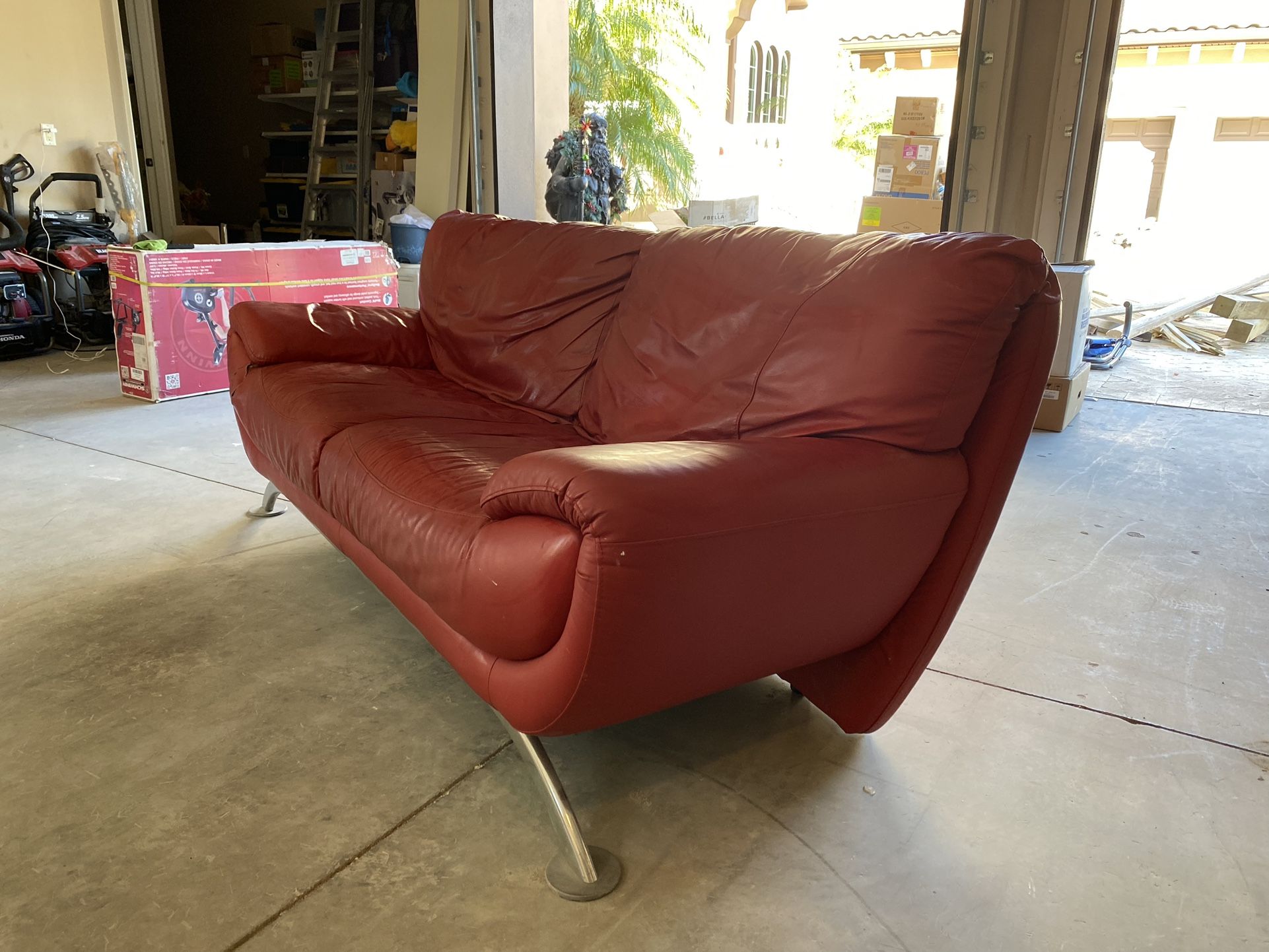 SWEDISH VINTAGE RED LEATHER COUCH SOFA SECTIONAL