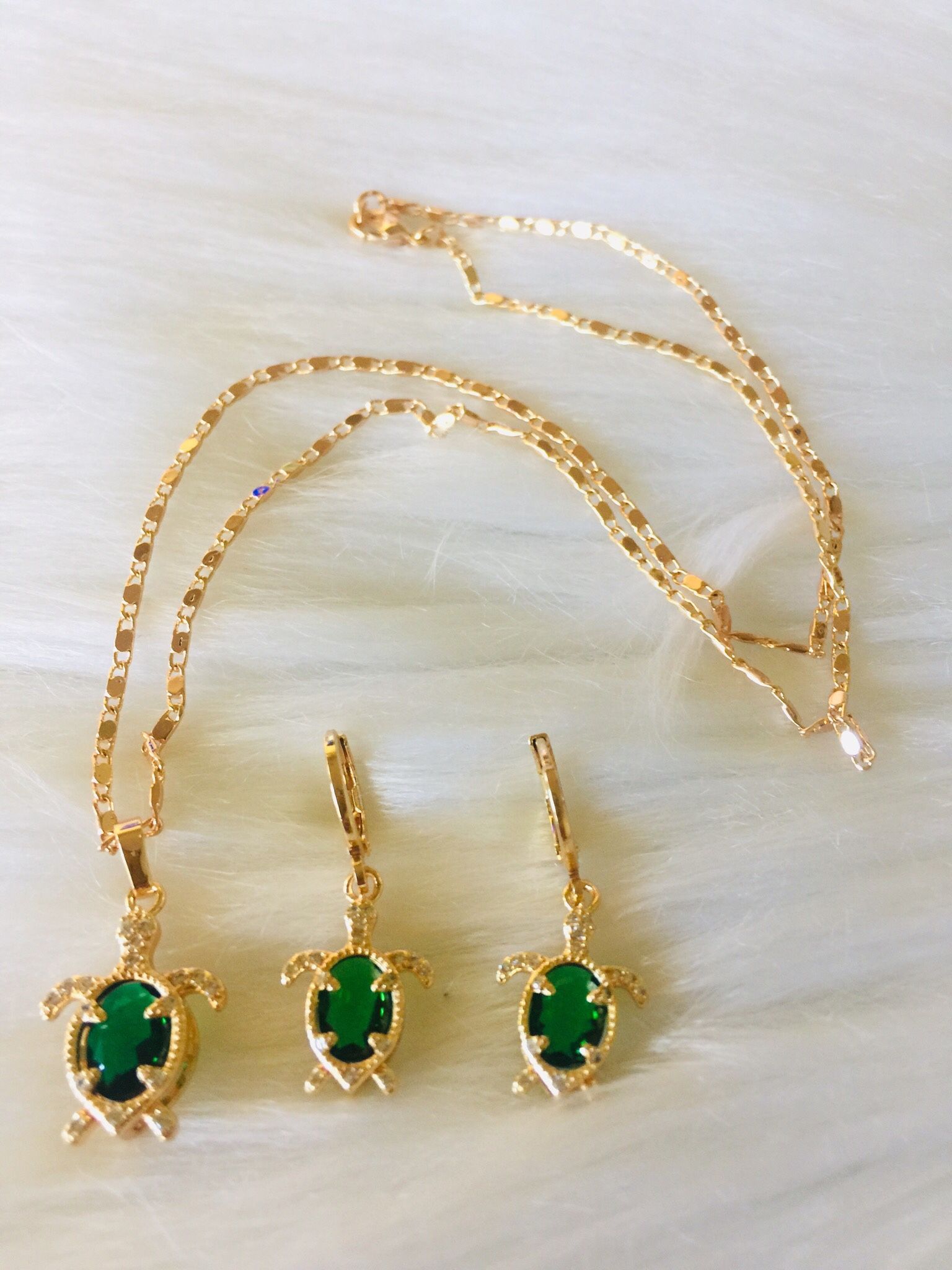 Set green turtles gold plated women
