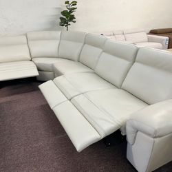 Furniture- Natuzzi 100% Real Leather Sectional With 3 Power Recliners- Julius