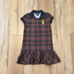 Polo Ralph Lauren Girl green red plaid holiday Drop Waist Dress Ruffled Skirt