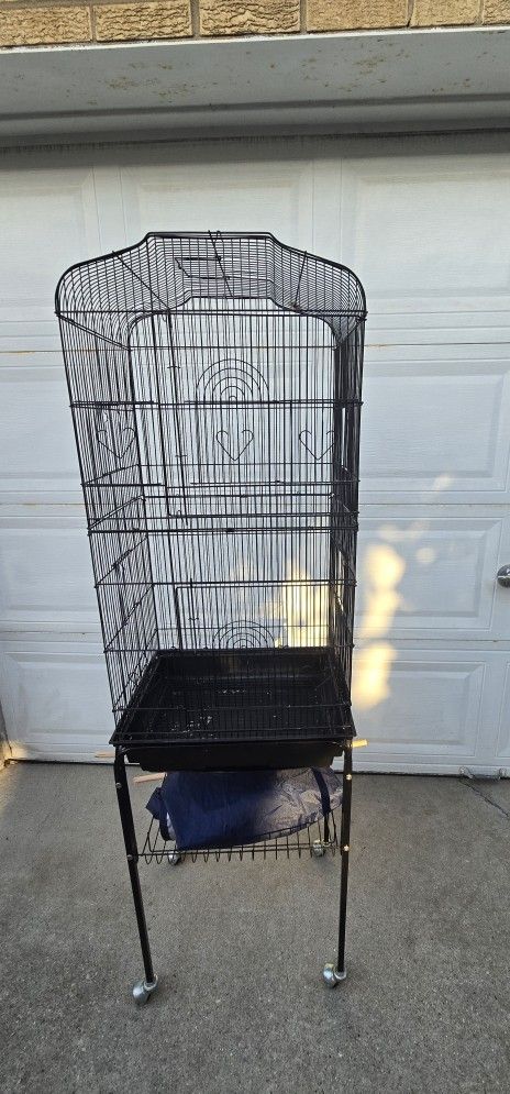 Rolling Bird Cage Large Wrought Iron Cage for Cockatiel Sun Conure Parakeet Finch Budgie Lovebird Canary Medium Pet House with Rolling Stand & Storag