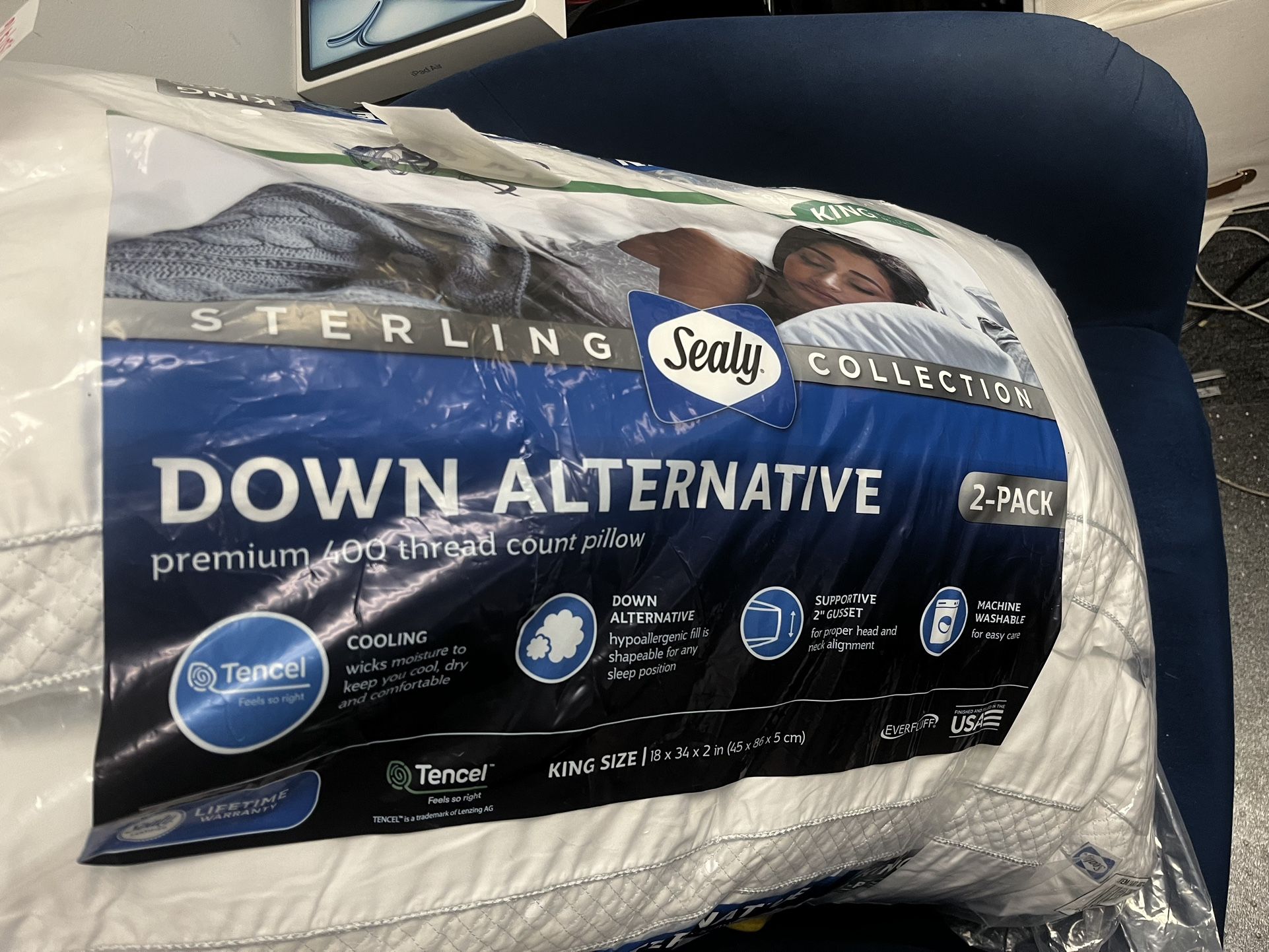 BRAND NEW - 2-pack - Sealy Sterling Collection Down-Alternative Pillow - King