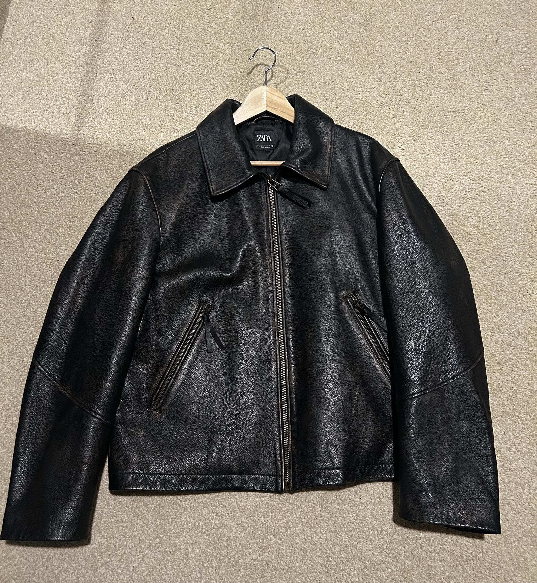 Zara Vintage Effect Leather Jacket