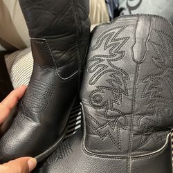 Girls Black Cowboy Boots -size 3