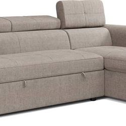 96” Multi- Functional L Shape Brown Sectional Sofa Bed