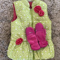 Girls Winter Vest With Had Snow Mittens