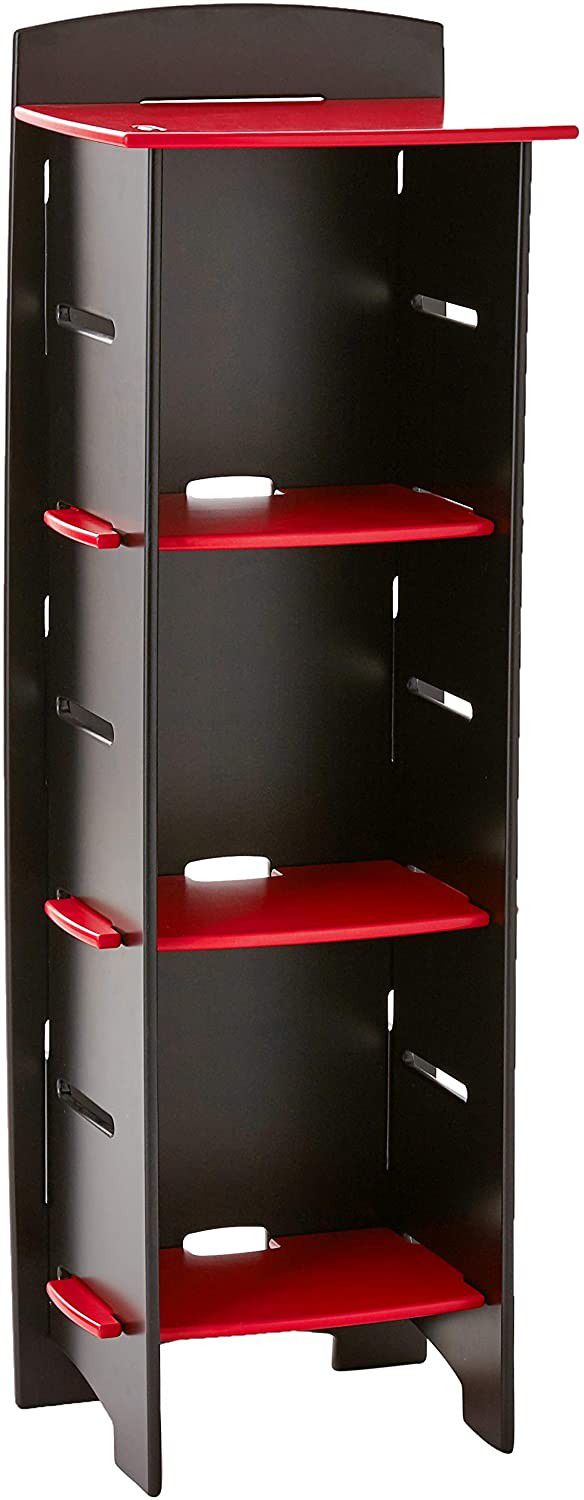 3-Tier Shelf Bookcase for Kids Bedroom, Red and Black