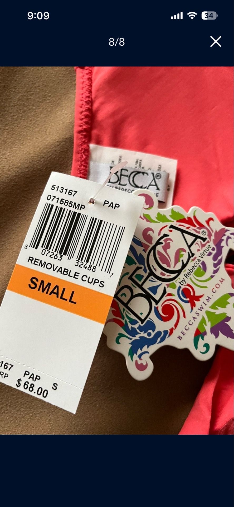 It’s very cute bathing suit top just a top one piece. It’s brand new. The size is small.