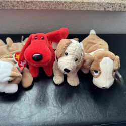 Lot of 4 Ty Beanie Babies Dogs - Wrinkles, Rover, Rufus, Tracker