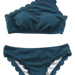 CUPSHE Women's Solid Wavy Edge One-Shoulder Bikini Set Rain of Petals