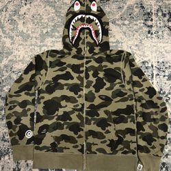 BAPE Shark Hoodie in Green 1st camo