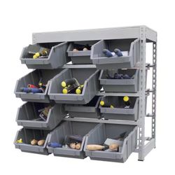 BRAND NEW IN BOX KING'S RACK Gray 4-Tier Boltless Bin Storage Shelving System Garage Storage Rack (12 Plastic Bins in 4 Tier)