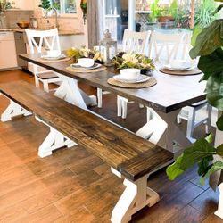 Custom  Dining Table Farm House farmhouse Modern Rustic Set Bench Restoration Hardware Breakfast Nook Table Solid Wood Custom Handcrafted Counter Bar 