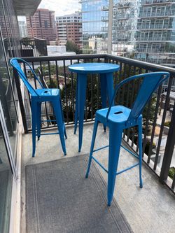 Blue Metal Bistro Bar Table and Chair Set