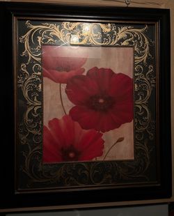 Framed Red Floral Wall Art With Decorative Glass