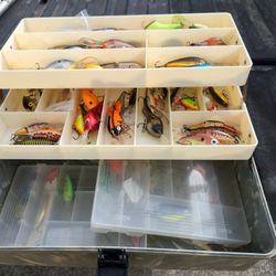 55 Plus Bass Fishing Lures In Vintage J.C. Higgins  Tackle Box