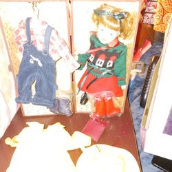 1930 Never Open Till Just Now Baby Doll With Fire Jacket And The Necessities To Go With It The Box Closes It's An Antique