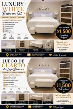 LUXURY WHITE BEDROOM SET ✨🤍 MODERN • ELEGANT • LIKE NEW JUEGO DE CUARTO DE LUJO ✨🤍 MODERNO • ELEGANTE • COMO NUEVO