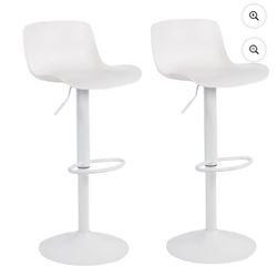 7 Piece Plastic Adjustable Height Solid White Full Back Bar Stool