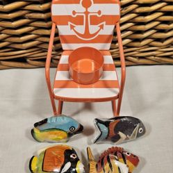 Beach  Chair Votive Candle Holder w/Candle Fish
