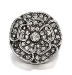 18mm Silver And Crystal rose snap button