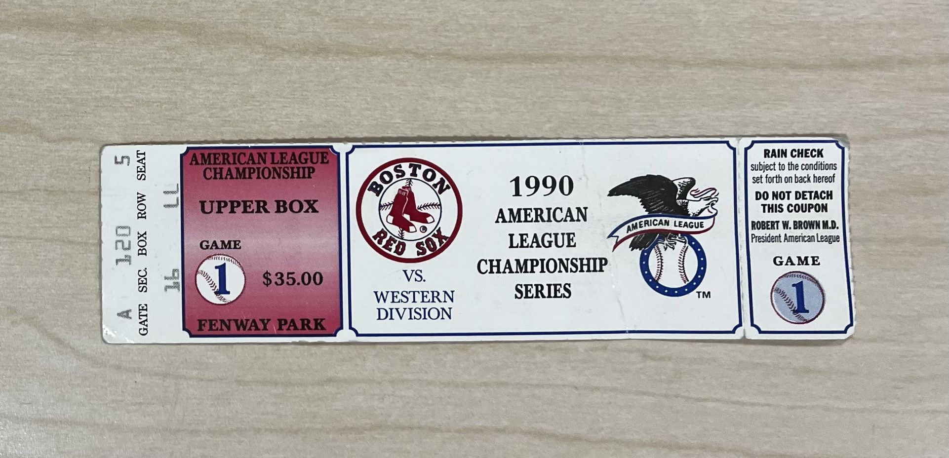 1990 ALCS Game 1 Ticket Stub Fenway Park Red Sox vs A’s MLB Vintage