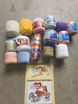 asst. rolls of crochet thread.