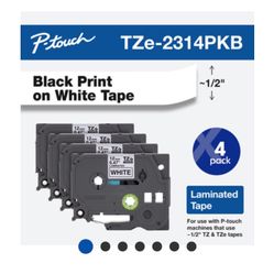 Brother TZE2314PKB P-touch Label Tape, Black on White, 4-Pack