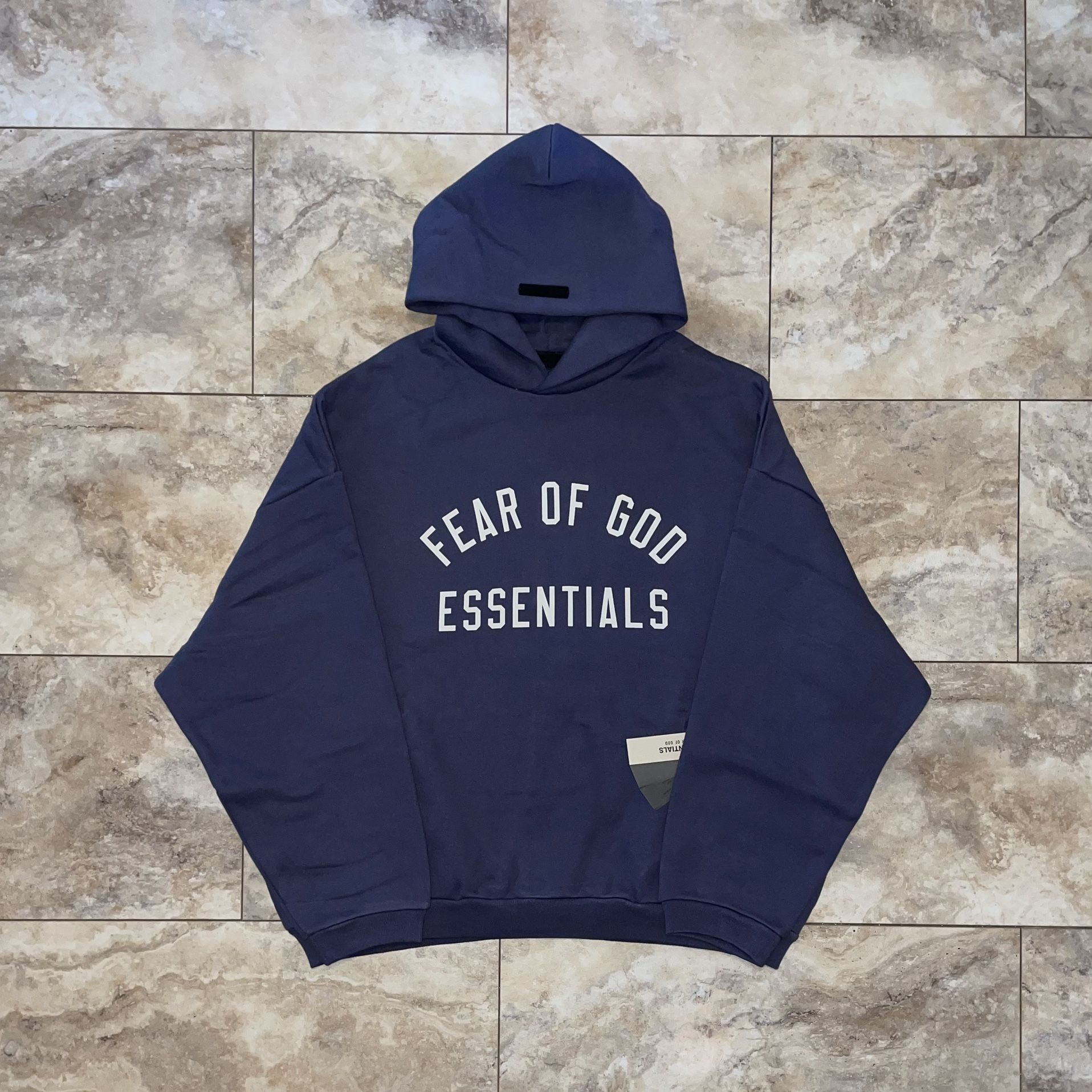 Fear of God Essentials Fleece Hoodie Marine (With Pockets) Size Large