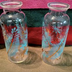 MCM Pair of Mid Century Apothecary Clear Bottles with Turquoise and Gold