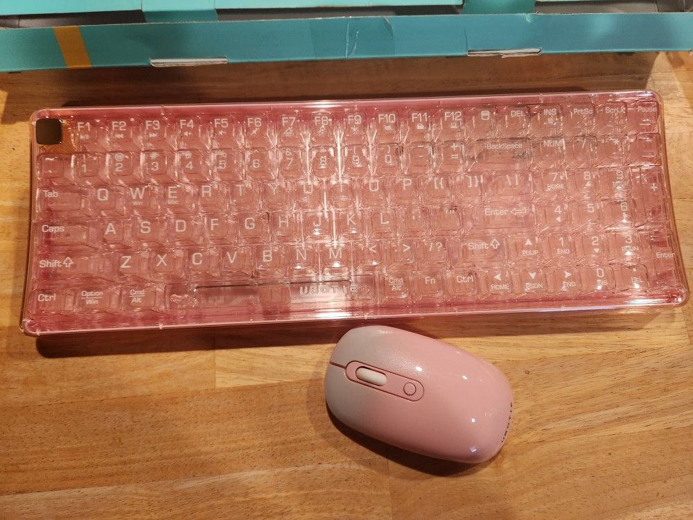 Ubotie Pink Transparent Wireless Keyboard And Mouse Combo