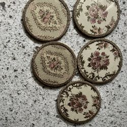 5 x Antique Glass Tapkin Embroidery Coasters,10cm Diameter,47Grams